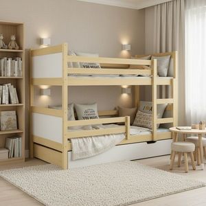 Elvisia Drevená poschodová posteľ DAVE s roštom | borovica/biela 80 x 180 cm vyobraziť