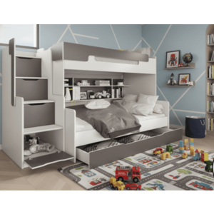 ArtBed Detská poschodová posteľ s roštom HARRY | biela/sivá 120 x 200 cm vyobraziť