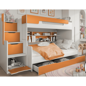 ArtBed Detská poschodová posteľ s roštom HARRY | biela/oranžová 120 x 200 cm vyobraziť