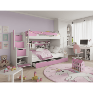 ArtBed Detská poschodová posteľ s roštom HARRY | biela/ružová 120 x 200 cm vyobraziť