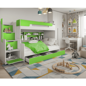 ArtBed Detská poschodová posteľ s roštom HARRY | biela/zelená 120 x 200 cm vyobraziť