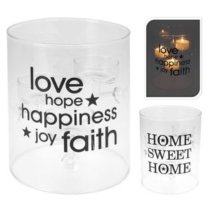 Svietnik sklo s nápisom na 3sviečky rôzne motívy vyobraziť