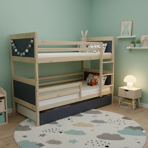 Elvisia Drevená poschodová posteľ DAVE so zásuvkou | borovica/grafit 80 x 180 cm vyobraziť