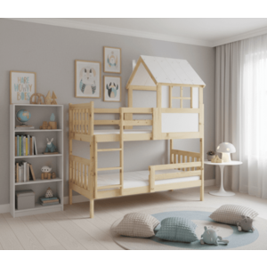 BMS Detská poschodová posteľ KACPER s domčekom | borovica 90 x 190 cm vyobraziť
