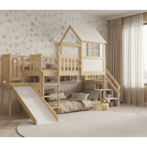 BMS Detská poschodová posteľ ANTRESOLA domček so schodíkmi | biela 90 x 200 cm vyobraziť