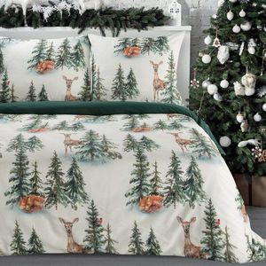 ArtFir Vianočné obliečky na dvojlôžko DEER | biela/zelená 220 x 200 cm vyobraziť