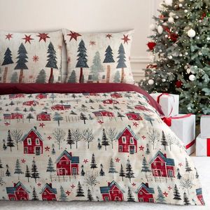 ArtFir Vianočné obliečky na jednolôžko ASHER | červená/krémová 140 x 200 cm vyobraziť