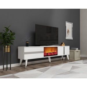 TV stolík Vania Fireplace - White, Silver vyobraziť