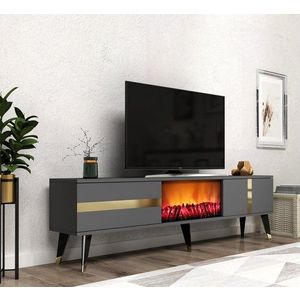 TV stolík Vania Fireplace - Anthracite, Gold vyobraziť