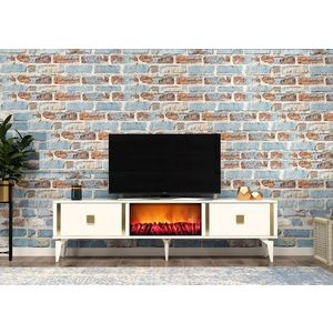 TV stolík Doruk Fireplace - White, Gold vyobraziť