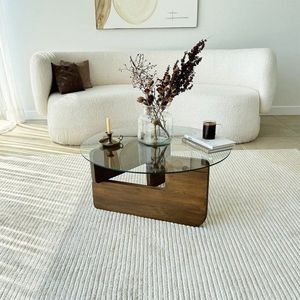 Konferenčný stolík Mia - Walnut, Transparent vyobraziť