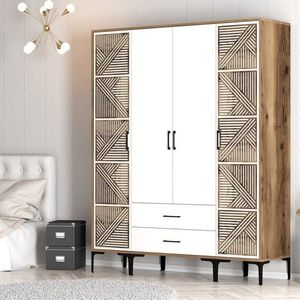 Šatníková skriňa Kumsal PTP - Walnut, White vyobraziť