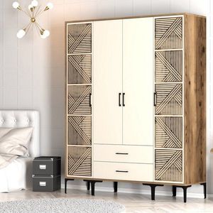 Šatníková skriňa Kumsal PTP - Walnut, Cream vyobraziť