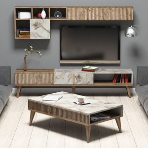 Living Room Furniture Set Milan - Walnut, White Marble vyobraziť