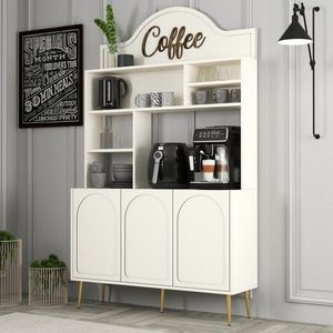 Coffee Bar Cabinet Lyon 120 - Cream, Gold vyobraziť