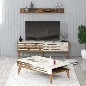 Living Room Furniture Set Valensiya 140 - Walnut, White, Marble vyobraziť