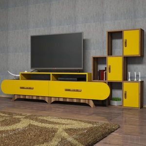TV skrinka / Obývacia stena Flora S - Walnut, Yellow vyobraziť