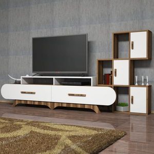 TV skrinka / Obývacia stena Flora S - Walnut, White vyobraziť