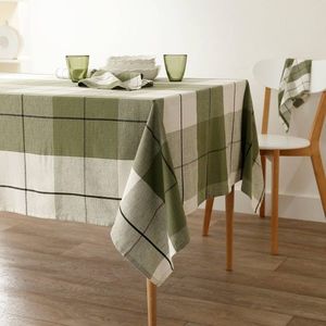 Kockovaný obrus z bavlny a ľanu s farbenými vláknami vyobraziť