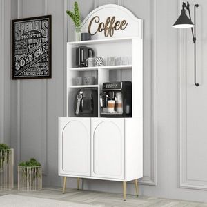 Coffee Bar Cabinet Lyon 80 - White, Gold vyobraziť