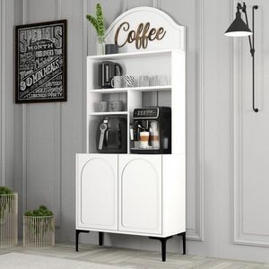 Coffee Bar Cabinet Lyon 80 - White, Black vyobraziť