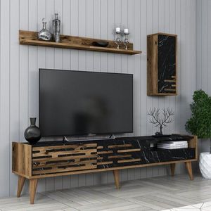 TV skrinka / Obývacia stena Valensiya - Walnut, Black, Marble vyobraziť