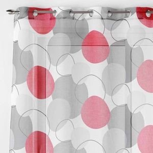 Voálová záclona s červenou potlačou kruhov zakončená očkami vyobraziť