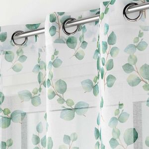 Voálová záclona s farebnou potlačou listov zakončená očkami vyobraziť