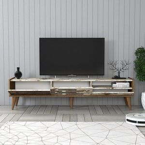 TV stolík Valensiya - Walnut, White, Marble vyobraziť