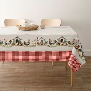 Voskovaný obrus s potlačou sliepok vyobraziť