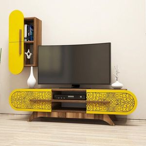 TV skrinka / Obývacia stena Defne - Walnut, Yellow vyobraziť