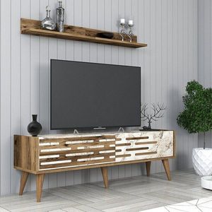 TV skrinka / Obývacia stena Valensiya 140 - Walnut, White, Marble vyobraziť