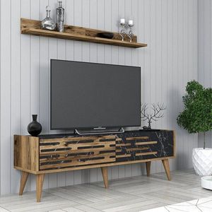 TV skrinka / Obývacia stena Valensiya 140 - Walnut, Black, Marble vyobraziť
