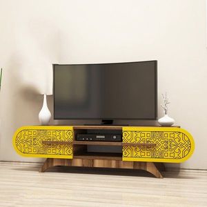 TV stolík Defne - Walnut Yellow vyobraziť