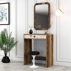 Toaletný stolík Lizbon Mirror - Walnut, White, Marble vyobraziť
