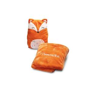 Plyšový vankúšik 2v1 Líška !! Zadajte text pre výšivku do poznámky k objednávke (max. 12 písmen) vyobraziť
