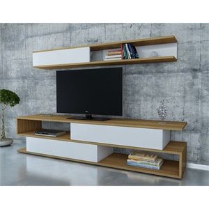 TV skrinka / Obývacia stena Sims - Teak, White vyobraziť