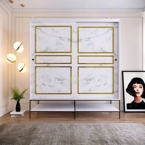 Šatníková skriňa Martin 190 - White, Black, Gold vyobraziť