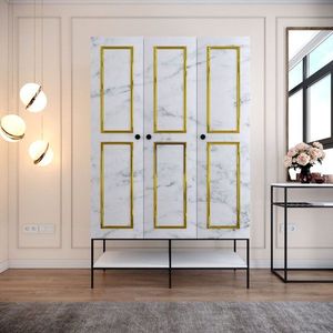 Šatníková skriňa Martin 3 - White, Black, Gold vyobraziť