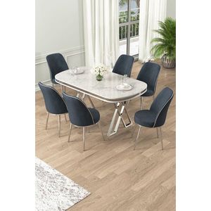 Dining Table & Chairs Set (7 Pieces) Lai - White, Chrome, Anthracite vyobraziť