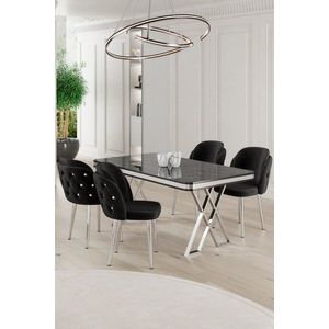 Dining Table & Chairs Set (5 Pieces) Rigel - Black Marble, Chrome, Black vyobraziť