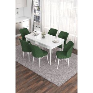 Extendable Dining Table & Chairs Set (7 Pieces) Eva - White, Khaki vyobraziť