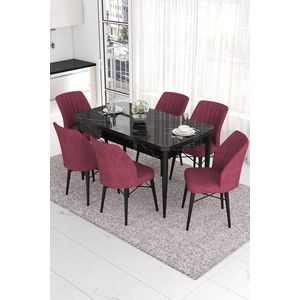 Extendable Dining Table & Chairs Set (7 Pieces) Eva - Black Marble, Burgundy vyobraziť
