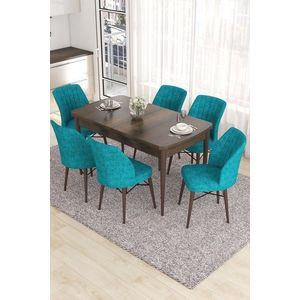 Extendable Dining Table & Chairs Set (7 Pieces) Eva - Baroque, Turquoise vyobraziť
