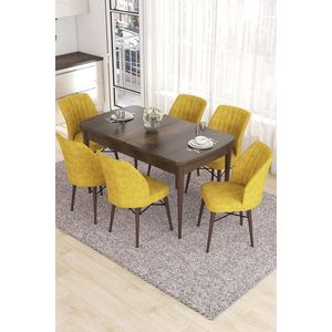 Extendable Dining Table & Chairs Set (7 Pieces) Eva - Baroque, Mustard vyobraziť