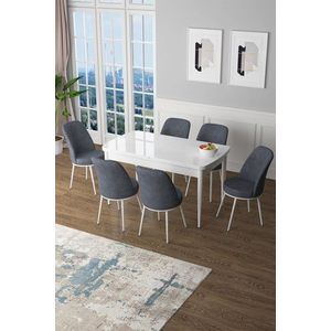 Extendable Dining Table & Chairs Set (7 Pieces) Zen - White, Fume vyobraziť