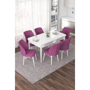 Extendable Dining Table & Chairs Set (7 Pieces) Nef - White, Purple vyobraziť