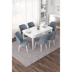 Extendable Dining Table & Chairs Set (7 Pieces) Nef - White, Grey vyobraziť