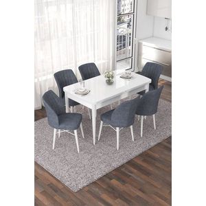 Extendable Dining Table & Chairs Set (7 Pieces) Nef - White, Fume vyobraziť