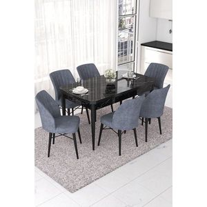 Extendable Dining Table & Chairs Set (7 Pieces) Nef - Black Marble, Fume vyobraziť